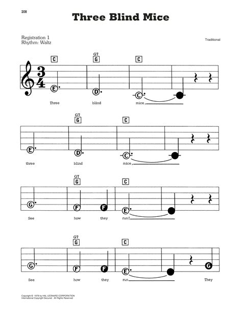 Three Blind Mice by Traditional Sheet Music for E-Z Play Today at Sheet ...