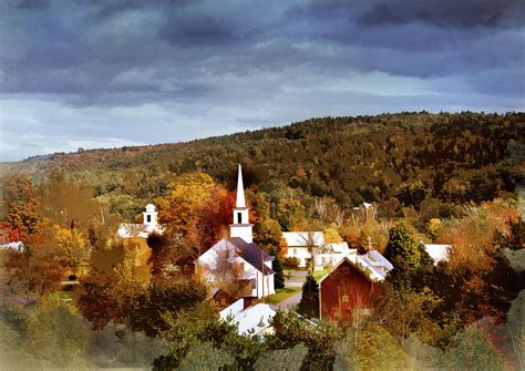 New England Village on Crisp Autumn Day Painting by Elaine Plesser | Pixels