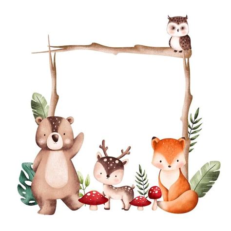 Premium Vector | Watercolor illustration woodland animal frame ...