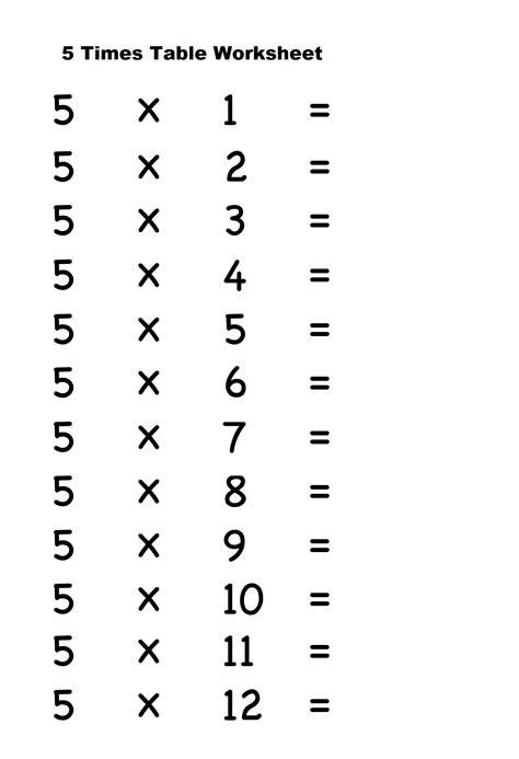 Multiplication By 5 Worksheets - Free Printable Worksheet