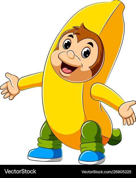 Cartoon monkey wearing banana costume Royalty Free Vector