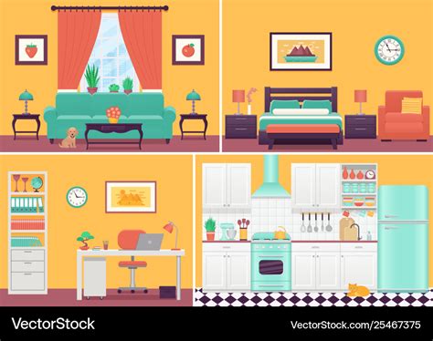 Interior Design Cartoon Images - Cartoon Furniture Illustration Bedroom ...