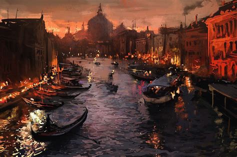 Venice At Night Painting - soul-focus