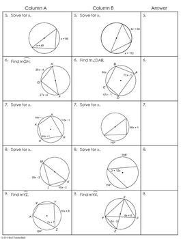 Inscribed Angles in Circles Partner Worksheet | Angles worksheet ...