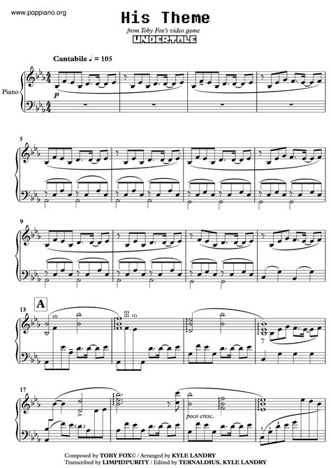 Undertale-His Theme Sheet Music pdf, - Free Score Download ★