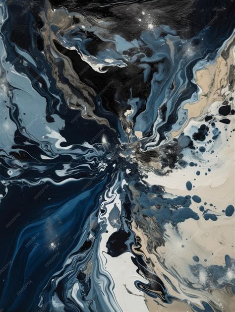 Premium AI Image | A black and white abstract painting with a blue and ...