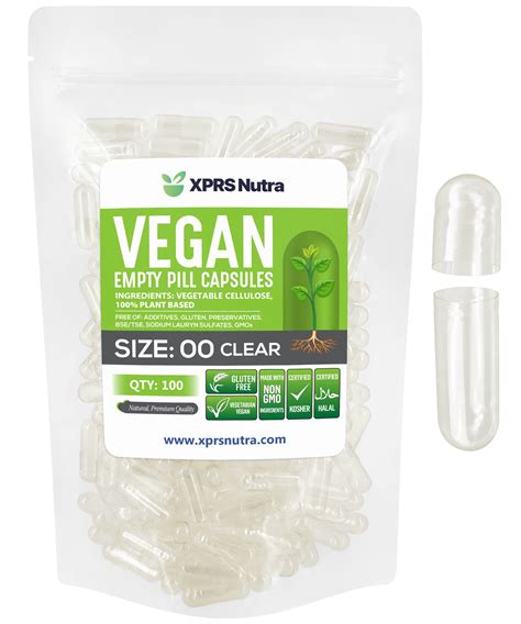 100 Count Size 00 Clear Vegan Empty Capsules for DIY Vegetable Filling ...