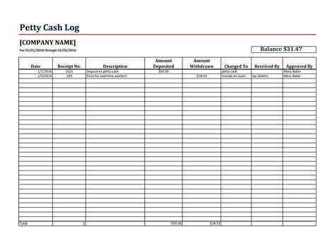 Petty Cash Excel Template