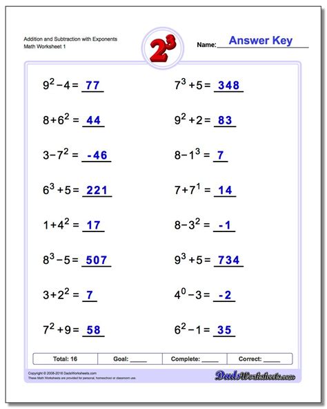 5th grade exponent worksheets