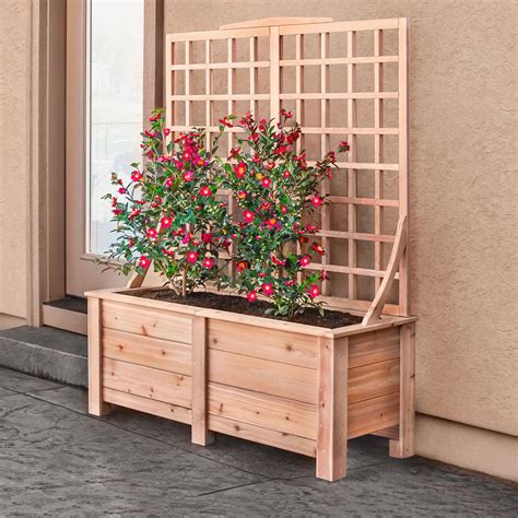 Natural Cedar Planter Box with Trellis | Eartheasy.com