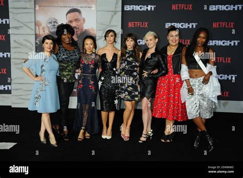 The Cast of Glow arrives to the Netflix Premiere of BRIGHT, held at the ...