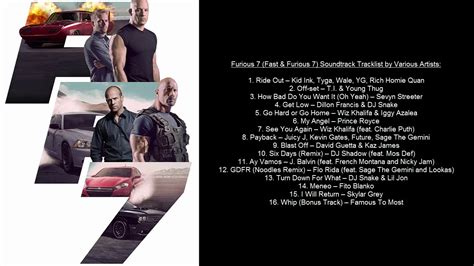 Furious 7 Soundtrack Tracklist by Various Artists - YouTube