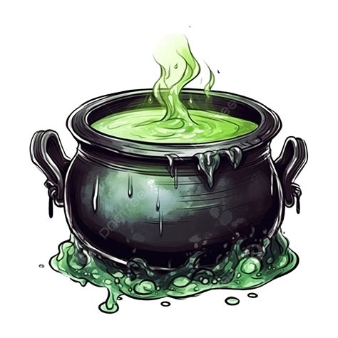 Witch Cauldron With Potion, Hand Drawn Ink Illustration Of Cauldron ...