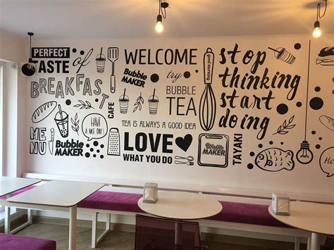 Wall in cafe on Behance | Cafe wall art, Cafe wall, Cafe interior design