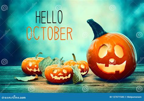 Hello October Message With Pumpkin On A Table Stock Photography ...