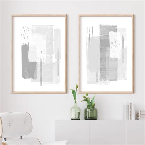 Large Minimal Art Grey White Wall Art Abstract Art Set of - Etsy