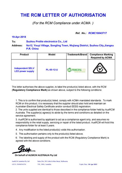 RCM Certificate – Signage LED Power Supplies / LED Driver- Kmwell ...