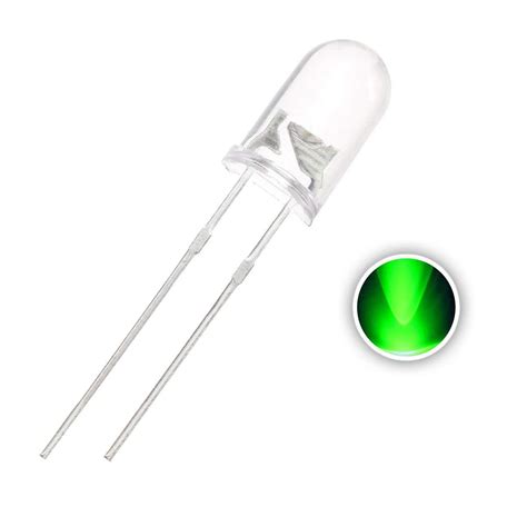 REES52 100 pcs 5mm Green LED Diode Lights (Clear Round Transparent DC ...