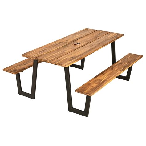 Buy Tangkula Picnic Table with 2 Benches, Outdoor Acacia Wood Picnic ...