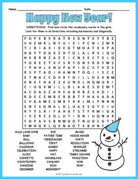 Happy New Year Word Search FREEBIE by Puzzles to Print | TpT