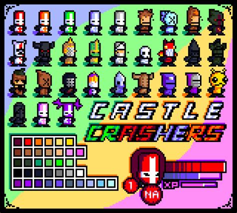 All Castle Crashers Characters + UI And Colour Palette In Pixel Art ...