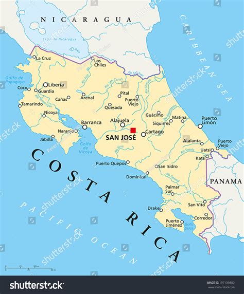 Costa Rica Political Map Capital San Stock Vector (Royalty Free ...