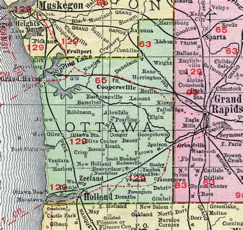 Ottawa County, Michigan, 1911, Map, Rand McNally, Grand Haven, Holland ...