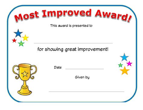 Most Improved Award Certificate Template - Stars Download Printable PDF ...