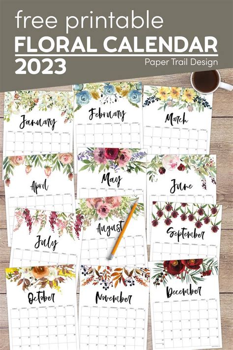 Floral calendar printable 2023 paper trail design – Artofit