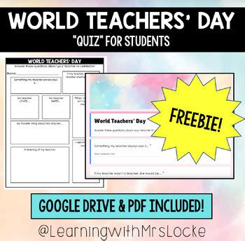 World Teachers' Day FREEBIE - "quiz" about YOU! by Learning with Mrs Locke