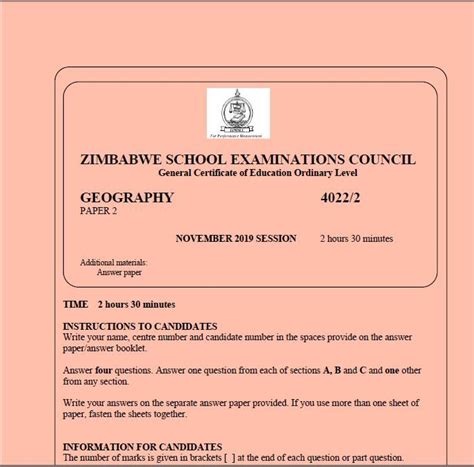 This is a Geography Past Exam Paper 2 with answers for Zimsec O level ...