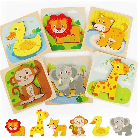 Wooden Puzzles for Toddlers, Animal Shape Montessori Toy - Jigsaw ...