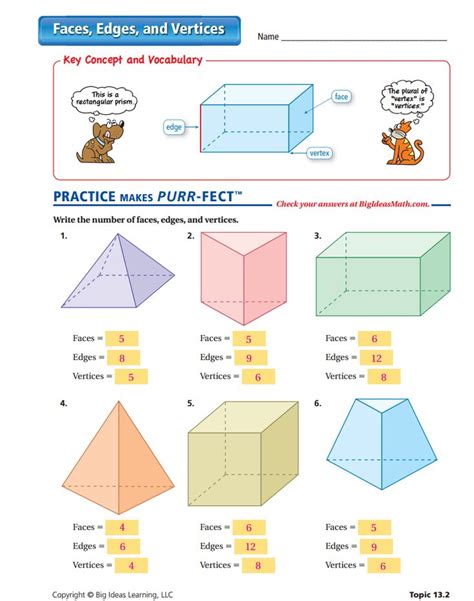 Faces, Edges, and Vertices Worksheet - ANSWERS | Math worksheet, Math ...