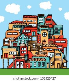 Community Piled Cartoon Houses 库存矢量图（免版税）133525427 | Shutterstock