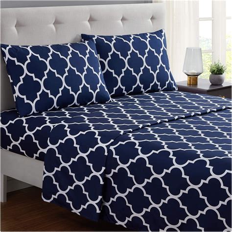 Mellanni Bed Sheet Set Queen-Navy-Blue - Brushed Microfiber Printed ...