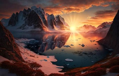 Download wallpaper Nature, Landscape, Sunset, Mountains, Arctic, Lake ...