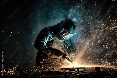 welder is welding metal , industry them bokeh and sparkle background ...