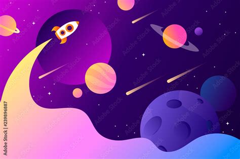 horizontal space background with abstract shape and planets. Web design ...