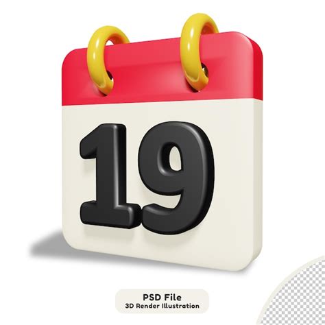 Premium PSD | Daily calendar 19th isolated 3d render illustration