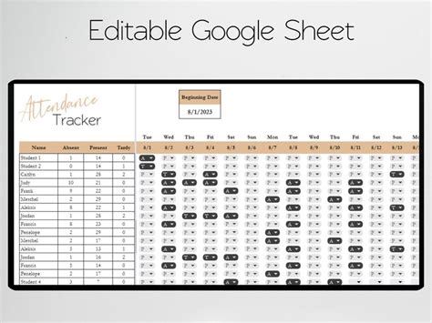 Attendance Tracker for Google Sheets Attendance Sheet - Etsy