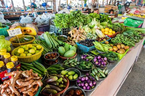 Traditional Asian Market. Fruits and Vegetables at a Farmers Market ...