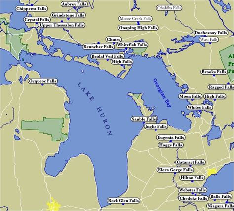 Map of Lake Huron Waterfalls