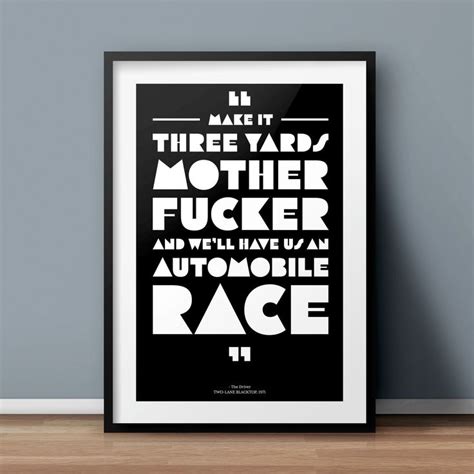 Two-Lane Blacktop Movie Quote Poster 'AUTOMOBILE RACE' Typography 1970s ...