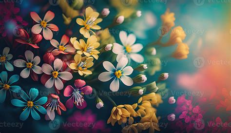 Photo colorful spring flowers background, blurred bokeh effect 22132992 ...