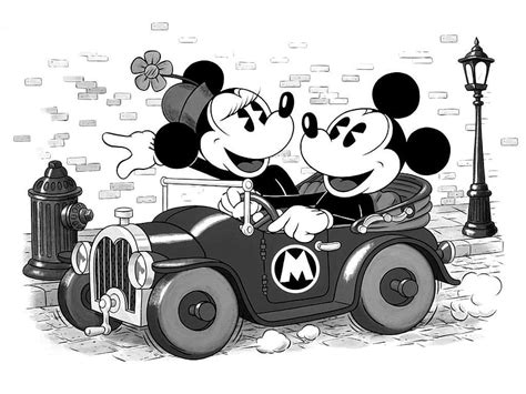 Mickey y Minnie Mouse en blanco y negro, dibujos animados de la vieja ...