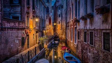 Download Night Canal House Man Made Venice HD Wallpaper