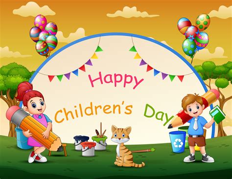 Happy children's day poster with school kids in the park 6413797 Vector ...