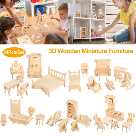 iMounTEK 3D Wooden Dollhouse Furniture and Accessories, Dining Room ...