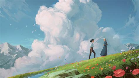 Wallpaper : Howl's Moving Castle, Studio Ghibli, fantasy art, clouds ...