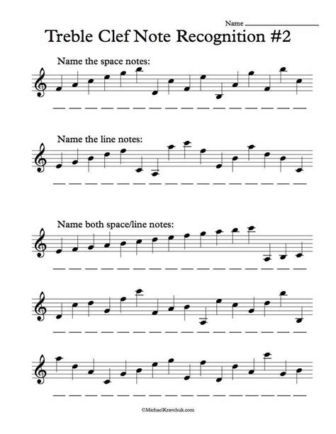 Treble Clef With Ledger Lines – Note Recognition Worksheet – Michael ...